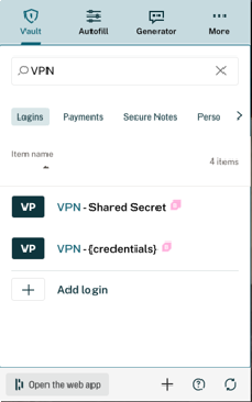 Dashlane VPN vault items