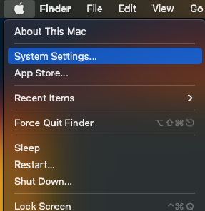 Apple menu with System Settings highlighted