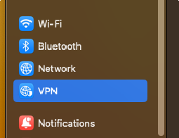 VPN selected in System Settings sidebar