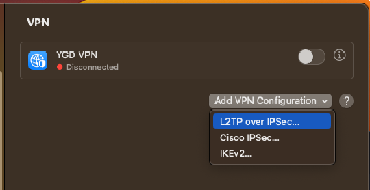 L2TP over IPSec option selected in dropdown