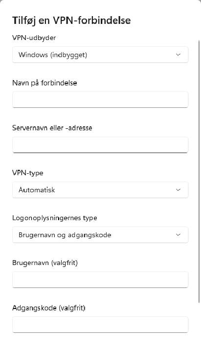 Add VPN connection form
