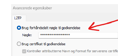 Advanced properties dialog showing shared key field